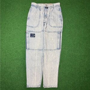 Vintage 90s Bugle Boy Relaxed Wide Leg Light Wash Retro Cargo 32x33 Jeans